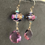 Vintage Wedding Cake Cobalt and Plum Earrings, metal options