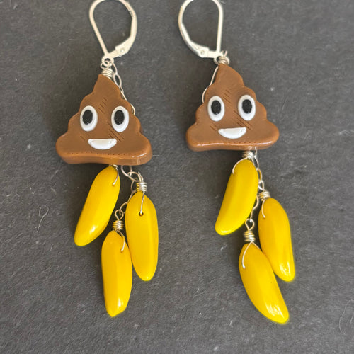 This Sh*t is Bananas! Intro price! Dangle earrings, poop emoji earrings