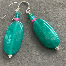 Load image into Gallery viewer, Smooth Amazonite and Opal Earrings, OOAK