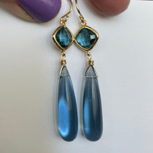 Load image into Gallery viewer, London Blue Quartz Bezeled Dangle Earrings