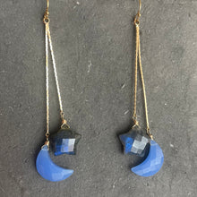 Load image into Gallery viewer, Moon and Star Tassel Earrings, Chalcedony and Labradorite