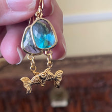 Load image into Gallery viewer, Goldfish and Blue Quartz Earrings