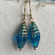 Conch Shell Earrings, London Blue Czech Glass