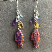 Load image into Gallery viewer, Iridescent Czech Glass Fish and Birthstone Earrings