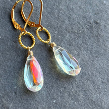 Load image into Gallery viewer, Rainbow Opalite Mini Hoop Earrings, OOAK, Elongated Pear
