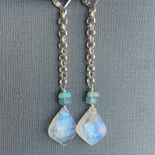 Load image into Gallery viewer, Moroccan Cut Moonstone and Opal Long Dangles, OOAK