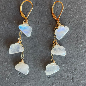 Head in the Clouds Rainbow Moonstone Earrings, OOAK