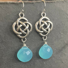 Load image into Gallery viewer, Aqua Chalcedony Celtic Dangles