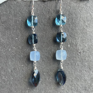 Sparkling Smokey Blue Tones Cushion Cut Earrings