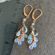 Load image into Gallery viewer, Natural Blue Topaz and Welo Opal Earrings, 14k rose gold filled leverback