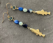 Load image into Gallery viewer, Golden Fish Earrings, Rare Afghanite, OOAK no. 2