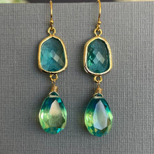 Load image into Gallery viewer, Paraiba to Emerald to Lime Doublet Bezel Earrings
