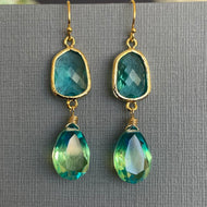 Paraiba to Emerald to Lime Doublet Bezel Earrings