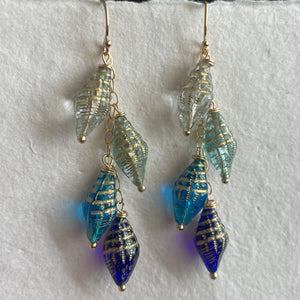 Conch Four Shell Earrings, Czech Glass