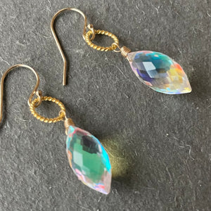 Dewdrop Rainbow Opalite Hoop earrings, metal and earwire options