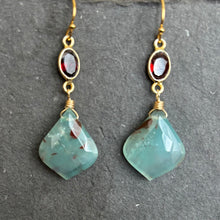 Load image into Gallery viewer, Rare Aquaprase and Garnet Earrings, OOAK