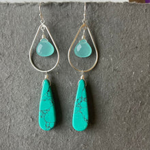 Load image into Gallery viewer, Turquoise and chalcedony hoops, OOAK