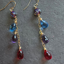 Load image into Gallery viewer, Flora European Lampwork And Quartz Dangle Earrings, Blue, Purple And Red, earwire options
