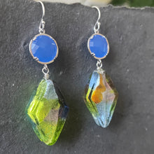 Load image into Gallery viewer, Murano Glass and Periwinkle Earrings, OOAK