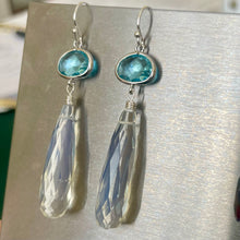 Load image into Gallery viewer, Topaz Blue Glass and Sparkling Opalite Earrings