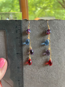 Flora European Lampwork And Quartz Dangle Earrings, Blue, Purple And Red, earwire options