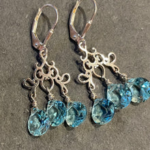 Load image into Gallery viewer, Aquamarine Sparkle Scroll Chandelier Earrings, OOAK