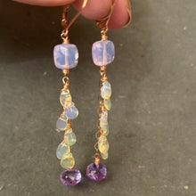 Load image into Gallery viewer, Cushion cut lavender, Opal, and Grape Cascade Earrings, metal choices