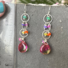 Load image into Gallery viewer, Color Lover Sapphire Pink to Peridot Green Doublet and Opal Dangle Earrings