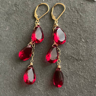 Ruby Red/Pink Sparkle Dangle Trio Earrings