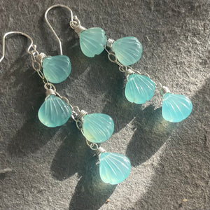 Aqua Chalcedony Shell Dangle Earrings