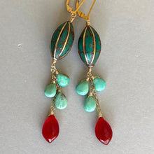 Load image into Gallery viewer, Natural Turquoise Artisan Dangles, Marquise Carnelian, OOAK