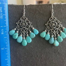 Load image into Gallery viewer, Petite Turquoise filigree Sterling Silver Chandelier Earrings