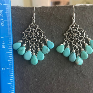 Petite Turquoise filigree Sterling Silver Chandelier Earrings