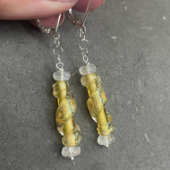 Dichroic Lemon Murano Glass Dangle Earrings, Opal and Quartz, Metal options