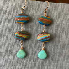 Load image into Gallery viewer, Rainbow Calsilica and Turquoise Dangles, OOAK