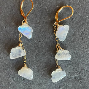 Head in the Clouds Rainbow Moonstone Earrings, OOAK