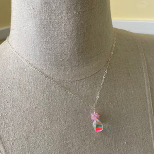 Fire Moonstone Quartz and Pink Opal Necklace, OOAK