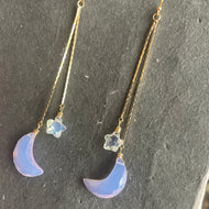 Moon and Star Tassel Earrings, Lavender and Opalite Quartz