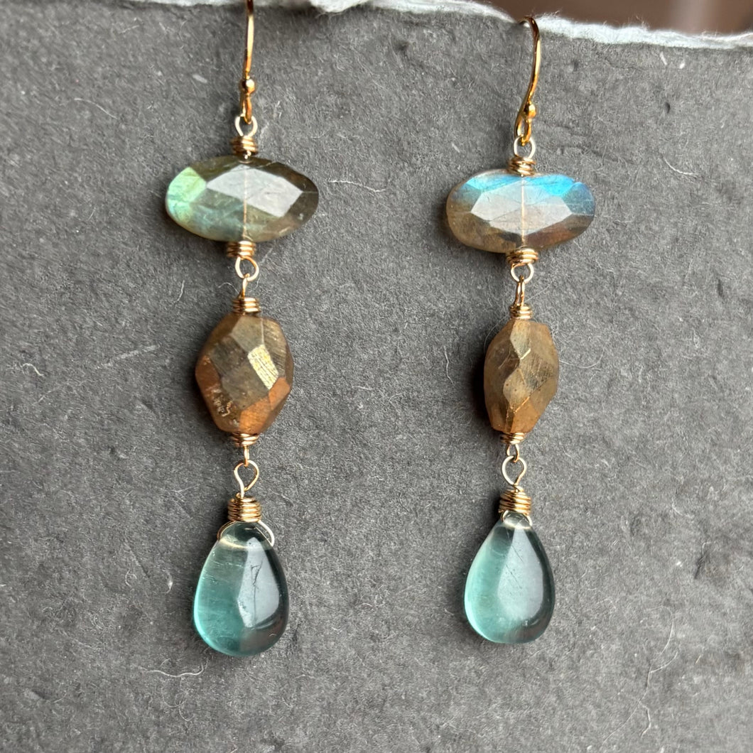 Labradorite, Mystic Golden Labradorite and Fluorite Gemstones, OOAK