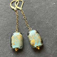 Load image into Gallery viewer, Calm Waters Turquoise and Gold Murano Glass Earrings