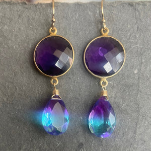 Amethyst And Doublet Cascade Earrings, OOAK