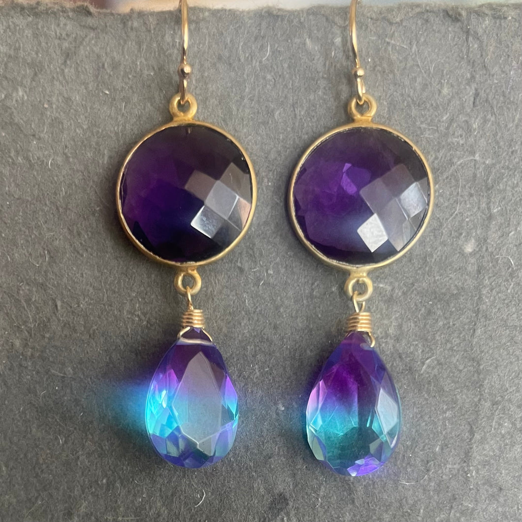 Amethyst And Doublet Cascade Earrings, OOAK