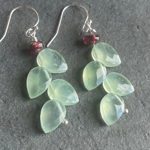 Prehnite Leaf Cut Earrings , Sterling Silver OR 14k gold filled