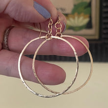 Load image into Gallery viewer, 1.5” Hammered Hoop Earrings style - AMY Dangle, in 14K Gold Filled, sterling Silver OR 14k Rose Gold Filled, Size: 1.5” diameter