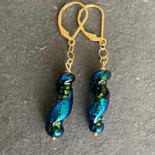 Load image into Gallery viewer, Dichroic Night Sky Murano Glass Dangle Earrings, Metal options