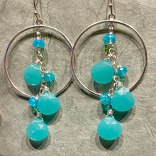 Load image into Gallery viewer, Aqua Opal and Chalcedony Hoop Earrings