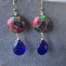 Load image into Gallery viewer, Ruby, Sapphire and Emerald Inlay Earrings- #4 OOAK