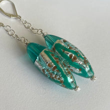 Load image into Gallery viewer, Tantalizing Teal Sommerso Murano Glass Dangle Earrings, OOAK