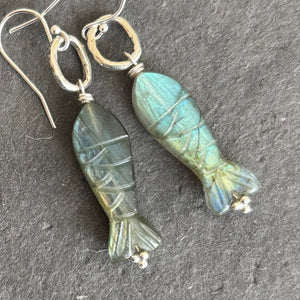 Reserved Carved Labradorite Fish earrings