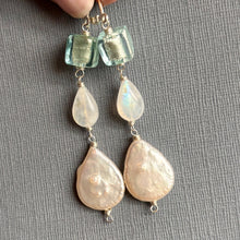 Load image into Gallery viewer, Murano Glass, Moonstone and Pearl Dangle Earrings, OOAK